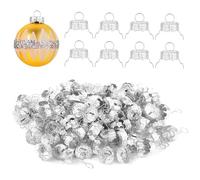 100pcs Round Christmas Ball Ornament Caps 0.71in, Ornament Tops Caps Xmas Hanger DIY Decorations Cap for Christmas Tree Ceramic Glass Porcelain Top Hanging Ornaments, Silver