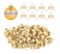 100pcs Round Christmas Ball Ornament Caps 0.71in, Ornament Tops Caps Xmas Hanger DIY Decorations Cap for Christmas Tree Ceramic Glass Porcelain Top Hanging Ornaments, Gold
