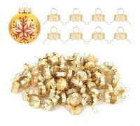 100pcs Round Christmas Ball Ornament Caps 0.87in, Ornament Tops Caps Xmas Hanger DIY Decorations Cap for Christmas Tree Ceramic Glass Porcelain Top Hanging Ornaments, Gold