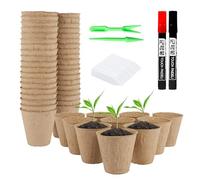 100Pcs Round Fibre Seed Pots 8cm, Biodegradable Seedling Pot with 100 Plant Labels Kits, Compostable Transplanting Pots Recyclable for Garden Greenhouse Plants Flower Fruits Vegetables