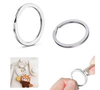 100Pcs Round Key Rings Metal Flat Split Key Ring 30mm Bulk for Crafts Circular Keychain Key Ring Circular Keychain Hoops Keyring Loop Connector Silver