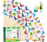100Pcs Sea Animal Cocktail Picks Ocean Animals Cute Fish Theme Decor Toothpicks Fruit Drinks Sticks Food Appetizer Charcuterie Skewers, for Under The Sea Themed Summer Beach Birthday Party Decorations