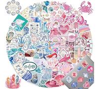 100Pcs Sea Life Stickers, Waterproof Adhesive Sea Creature Themed Sticker,Vinyl Ocean Scrapbooking Labels,Funny Blue Marine Life Decals for Scrapbook Luggage Journal Water Bottle Decoration