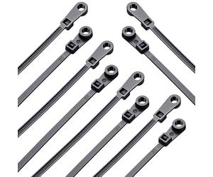 100Pcs Secure Cable Ties with Loops, 7.8 Inches/20cm Round Hole Self-Locking Ultra-Cold Resistant Screw Hole Cable Tie, Multi-Purpose Self-Locking Nylon Cord Management, Can Be Fixed with Screws