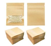 100Pcs Seed Coin Envelopes Bags with Clear Window, 9x7cm Reusable Brown Kraft Paper Stand Up Food Pouch for Wages Stamps Paper Heat Seal Packets for Seed Vegetable Plants Storage Packaging