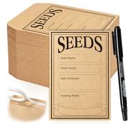 100PCS Seed Packets Envelopes Set, 8x12cm Small Brown Envelopes with Types Name Template, Self-Adhesive Sealing Seed Saving Envelopes for Vegetable Flower Seeds, with Marker & Tape(Seeds Not Included)