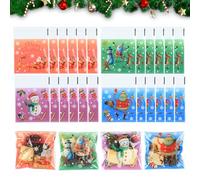 100PCS Self Adhesive Christmas Cookie Bags - Cellophane Xmas Print Plastic Sweet Treat Bags for Presents, Candy, Party Supplies and Decoration