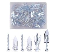 100PCS Self Drilling Anchor Screws, 2 Sizes for Plasterboard Fixings, Raw Plugs for Plasterboard, Metal Wall Plug Expansion Fixings, Blue Zinc Drywall Anchors, Headboard Screws