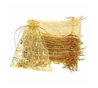 100PCS Set of Gold Stamping Organza Bags Medium, Mesh with Drawstring Mini Gift Bags, Convenient for Carrying Wedding Candy Jewelry Favour Bags.