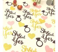 100Pcs She Said Yes Glitter Confetti with Diamond Ring Love Heart Table Confetti for Wedding Engagement Proposal Bachelorette Bridal Shower Party Decorations