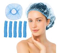 100Pcs Shower Caps Disposable, Disposable Shower Caps for Women, Large Thick Waterproof Shower Cap, Plastic Elastic Hair Bath Caps for Hair Treatment for Salon, Spa, Travel, Home Use, Hotel (Blue)