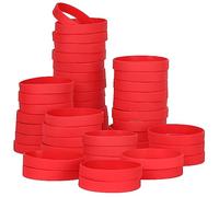 100PCS Silicone Bracelets Wristbands,Blank Rubber Wristbands Elastic Universal Bracelets Rubber Wholesale Bracelet Bands Bulk for Adults Men Women Red