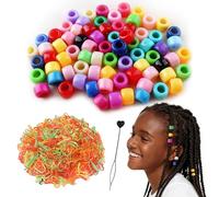 100pcs Silicone Hair Beads for Girls Kids Braids,5mm Silicone beads for hair with 50 Elastic Rubber Bands, 1 Plastic Quick Bead, Soft silicone beads for Kids, Teens