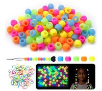 100Pcs Silicone Hair Beads for Kids Glow in The Dark, Soft Colorful Rubber Pony Beads for Girls Braids Hair Accessories for Dreadlock with Rubber Band and Quick Beader, Small