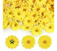 100Pcs Silk Artificial Gerber Daisy Flowers, Dried Daisies DIY Craft Decoration, Easter Chrysanthemum Flowers for Easter Bonnet Craft Decoration (Yellow)