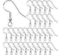 100Pcs Silver Earring Hooks 925 Sterling Silver Ear Wires Fish Hook Earring with Spring Ball for DIY Jewelry Customize Making (Silver)