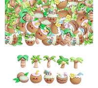 100pcs Slime Charms Cute Set, Bulk Mixed Cocoanuts Resin Charms Set Ornament Scrapbooking Greenery Tropical Coconut Slime Charms Set, Palm Trees (Green)