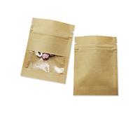 100PCS Small Brown Reusable Good sealing Coin Envelopes Bags with Clear Window Kraft Paper Heat Seal Packets for Money Packing Storing Small Items Wages Notes Beads Stamps (2.8x3.5 inch)