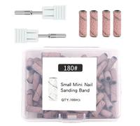 100pcs Small Sanding Bands, 180 Grit Fine Grit Nail File with 3mm Mandrel Nail Drill Bit, Mini Sanding Bands for Nails for Acrylic Nails Gel Manicures and Pedicures (Pink|)