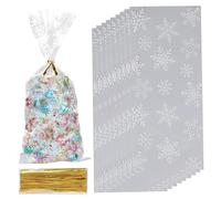 100PCS Snowflake Cellophane Sweet Bags, Clear Flat Bottom Candy Bags with Twist Ties