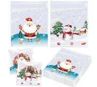 100pcs Snowman Cellophane Bags 10 x 10cm,Self Adhesive Small Plastic Packaging Self-Seal Translucent Cookie Bags Clear Cellophane Bags Opp Sweet Bag for Cookie Chocolates Biscuit Sweets Candy