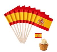 100pcs Spanish Flag Small Spain Flags Cake Toppers for Olympic Decorations, Spain Flag Party Decorations for World Cup Football 2026 Party Supplies Decor Celebration Cocktail Food Bar