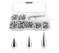 100pcs Spikes Studs 7mm Metal Cone Spikes Rivet, Punk Rock Screw Back Studs for DIY Bags Clothing Leather Craft Bracelet Necklace, with Screwdriver (Silver, 3 Size)