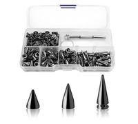 100pcs Spikes Studs 7mm Metal Cone Spikes Rivet, Punk Rock Screw Back Studs for DIY Bags Clothing Leather Craft Bracelet Necklace, with Screwdriver (Black, 3 Size)
