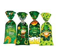100Pcs St Patricks Day Cellophane Bags,Happy St Patricks Day Shamrocks Self Adhesive Cookie Sweet Bags with Twist Ties for Candy Donut Chocolate Irish Party Supplies Gift Bag Packaging,13 * 27.5cm