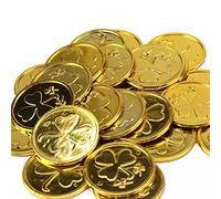100Pcs St. Patrick's Day Shamrock Coins Green & Gold Coins, Shining Lucky Plastic Coin 4-leaf Clover Irish St. Patrick's Day Coins for Kids St. Patrick's Day Decoration Party Favors Supplies (Gold)