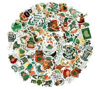100PCS St Patricks Day Stickers,St Patricks Day Decorations - Waterproof Vinyl Shamrock Decals, Green Irish Aesthetic Stickers for Water Bottles, Laptop, Guitar & Party Decor