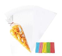 100pcs Sweet Cone Bags 25x13cm Clear Cone Bags with Ties for Party Supplies, Sweets, Biscuits Displaying & Wrapping on Birthday Parties and Festivals
