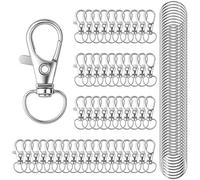 100PCS Swivel Lobster Clasps Key Ring Hoops with,50Pcs Metal Clips and 50Pcs Keyring Key Chain Hooks with Split Rings for Jewellery Making Hanging Crafts(Silver)