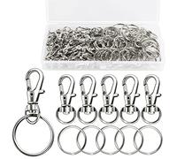 100Pcs Swivel Lobster Clasps & Key Ring Hoops with Plastic Box,50Pcs Metal Clips and 50Pcs Keyring Key Chain Hooks with Split Rings for Jewellery Making Hanging Crafts,Silver,SPYX18