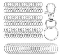 100Pcs Swivel Lobster Clasps, Key Ring, Keyrings, Lobster Clasps and Key Ring Hoops, Swivel Lanyard Snap Hooks, Key Rings for Keychain Key Ring Chain for Craftts,Silver Buckle