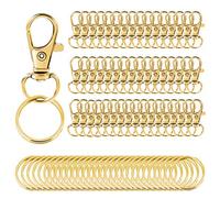 100PCS Swivel Snap Hooks with Key Rings, 50Pcs Key Chain Clip Hooks and 50Pcs Key Rings, Lanyard Lobster Claw Clasps for Keychains Jewelry Art Crafts (Gold)