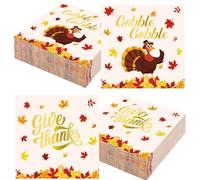 100PCS Thanksgiving Cocktail Napkins 5" x 5" Turkey Maple Leaves Paper Napkins 3-Ply Double Sided Pattern Disposable Beverage Napkin for Thanksgiving Autumn Harvest Party Supplies Dinner Table Decor