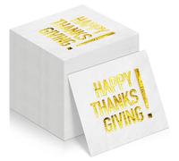 100pcs Thanksgiving Cocktail Napkins,Disposable Napkins with Happy Thanks Giving Gold Foiled,Fall Dinner Guest Paper Hand Towels for Autumn Harvest Thanks Theme Party Decorations,6.5 * 6.5inch