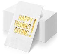 100pcs Thanksgiving Cocktail Napkins,Disposable Napkins with Happy Thanks Giving Gold Foiled,Fall Dinner Guest Paper Hand Towels for Autumn Harvest Thanks Theme Party Decorations,7.9 * 4.3inch