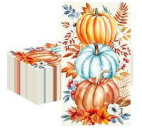 100Pcs Thanksgiving Napkins, Fall guest Napkins 4.3 x 7.9Inch for Thanksgiving Harvest Fall Party Pumpkin & Maple Leaf Paper Guest Towels For Bathroom Kitchen Home Decoration Vintage Design