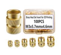 100pcs Threaded Inserts - Knurled Nuts, M3x5.7 Brass Heat Set Insert for 3D Printing Components and Plastic Parts