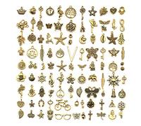 100Pcs Tibetan Antique Gold Charms for Jewelry Making, DIY Bracelet Necklace Pendant Wholesale Bulk Lots Crafting Accessories, Alloy Metal Pendants Drops Charms Pendants for Earring Keychain