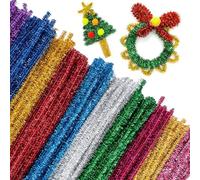 100Pcs Tinsel Pipe Cleaners, Coloured Glitter Tinsel Stems, Pipe Cleaners for Craft, Chenille Wire Bending Plush for Kids Adults DIY Christmas Crafts Decorations