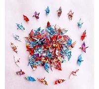 100PCS Tiny Premade Origami Washi Paper Cranes Folded Origami Cranes Handmade Christmas Gifts Yuzen Chiyogami Wishing Cranes Origami Wedding Confettis Baby Shower Party Favors