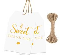 100Pcs Trapezoid Gold Thank You Gift Tags with String, Sweet Personalized Thank You Tags for Party Favors, Suitable for Birthdays Engagements Weddings Baby Showers