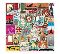 100PCS Travel Map City Stickers, Vinyl Waterproof World Tourism Landmarks Stickers Pack for Adults Teens, Famous Attractions Building Street Scenic Cityscape, Vintage Stamp Decals for Laptop, Luggage