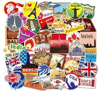 100Pcs Travel Map Stickers, Country City World Famous Landmarks Tourist Suitcase Stickers Waterproof Luggage Stickers Laptop Skateboard Bicycle Scrapbook (100 Travel Maps Stickers)