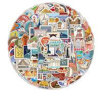 100Pcs Travel Map Stickers Laptop Car Scrapbook Phone Skateboard World City Tourist Travel Country Stickers Vinyl Waterproof Aesthetic Personalised Stickers for Teens Boys Girls Adults Children
