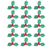 100pcs Triple Leaf Holly Berries Embellishments for Christmas Card Making and Tag