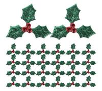 100pcs Triple Leaf Holly Berries Embellishments for Christmas Card Making and Tag